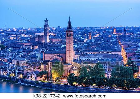 Stock Image - View of Verona from Castel San Pietro, Church of Santa Anastasia, Verona, World Heritage, Italy. Fotosearch