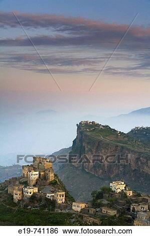 Stock Photograph - View of village. Al Karn, Al Mahwit Province, Yemen. Fotosearch