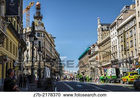 View on perspective of Alcala street, Madrid city, Spain. View Large Photo Image Stock Image - View on perspective of Alcala street, Madrid city, Spain.. Fotosearch