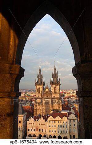 Picture - view on Tyn Church through arch, Prague, Czech Republic. Fotosearch