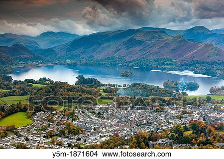 View over Keswick and Derwent Water from Latrigg summit, Lake District National Park, Cumbria, England, UK, Europe View Large Photo Image Picture - View over Keswick and Derwent Water from Latrigg summit, Lake District National Park, Cumbria, England, UK, Europe. Fotosearch