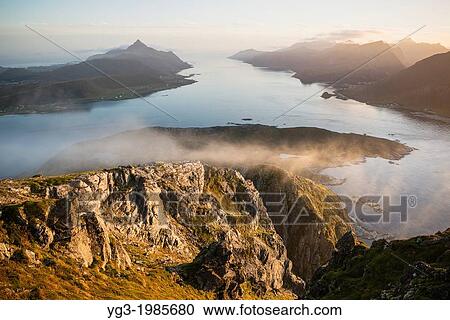 View over Nappstraumen from summit of Offersoykammen, Vestv? goya, Lofoten Islands, Norway View Large Photo Image Stock Image - View over Nappstraumen from summit of Offersoykammen, Vestv? goya, Lofoten Islands, Norway. Fotosearch