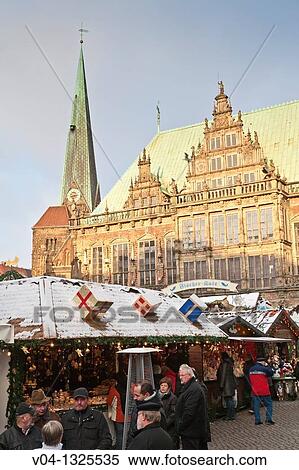View over the christmas market with the town hall in the background, Bremen, Germany, Europe View Large Photo Image Stock Photography - View over the christmas market with the town hall in the background, Bremen, Germany, Europe. Fotosearch
