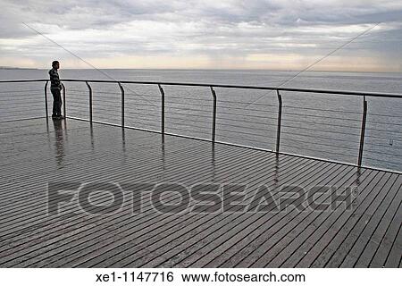 Stock Photograph - Viewing-point, Petrol bridge, Mediterranean sea, Badalona, Catalonia, Spain.. Fotosearch