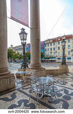 Stock Photography - Views from Facade of Teatro Donna Maria, Praca Dom Pedro IV or Rossio Square, Rossio. Lisbon, Portugal.. Fotosearch