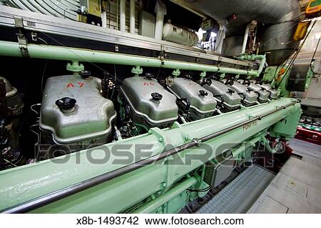 Stock Image - Views of the engine room aboard the Lindblad Expeditions ship National Geographic Explorer. Fotosearch
