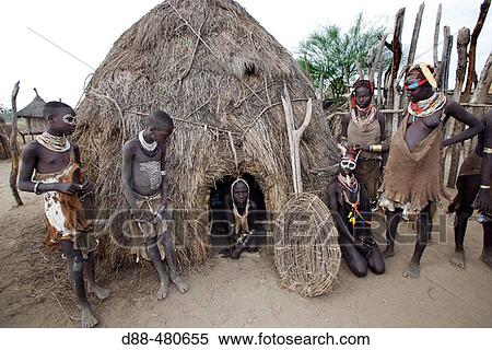 Stock Photography - Village. Karo ethnic group. Lower Omo river basin. Gamo Gofa region. South west Ethiopia. Fotosearch