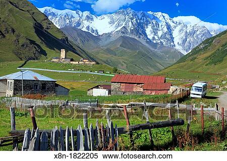 Village near Shkhara peak 5068 m, Ushghuli community, Upper Svanetia, Georgia View Large Photo Image Stock Photography - Village near Shkhara peak 5068 m, Ushghuli community, Upper Svanetia, Georgia. Fotosearch
