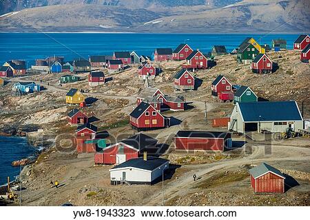 Stock Image - Village of Ittoqqortoormiit, Scoresbysund, Sermersooq Municipality, Greenland.. Fotosearch