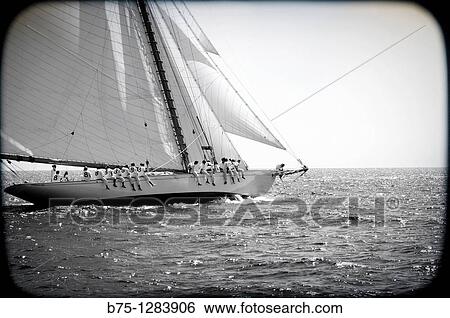 Stock Photograph - vintage racing boats, Minorca, Balearic Islands, Mediterranean Sea. Fotosearch