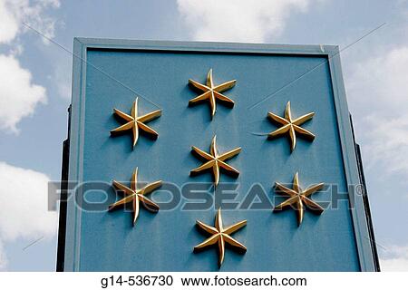 Stock Image - Virginia, Colonial National Historical Park, Yorktown, Period Designs, sign, stars,. Fotosearch