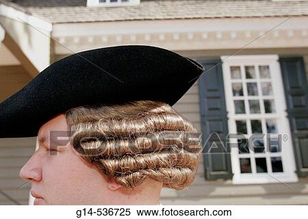 Virginia, Colonial Williamsburg, Duke of Glouster Street, male reenactor, curls, tricorn hat, View Large Photo Image Stock Photography - Virginia, Colonial Williamsburg, Duke of Glouster Street, male reenactor, curls, tricorn hat,. Fotosearch