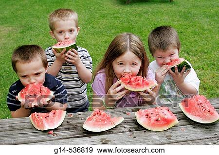 Stock Photo - Virginia, Hamilton, City Park, children, watermelon,. Fotosearch