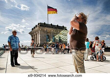 Visitors on the roof terrace of the Reichstag, Berlin, Germany View Large Photo Image Picture - Visitors on the roof terrace of the Reichstag, Berlin, Germany. Fotosearch