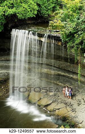 Visitors standing under Bridal Veil Falls View Large Photo Image Stock Photo - Visitors standing under Bridal Veil Falls. Fotosearch