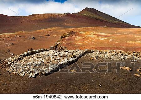 Stock Image - Volcanic landscape. Timanfaya National Park. Lanzarote, Canary Islands, Atlantic Ocean, Spain.. Fotosearch