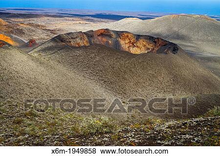 Stock Photo - Volcanic landscape. Timanfaya National Park. Lanzarote, Canary Islands, Atlantic Ocean, Spain.. Fotosearch