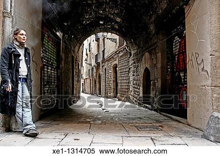 Stock Photography - Volta del Remei, Jewish Quarter, Gothic Quarter, Barcelona, Catalonia, Spain. Fotosearch