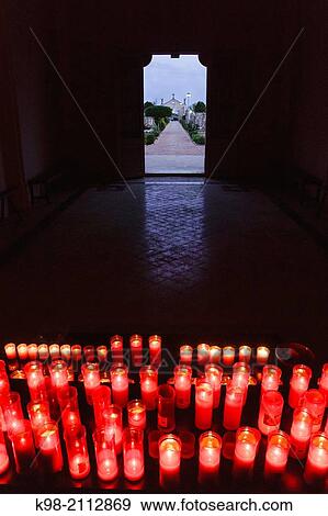 Stock Photo - votive candles in the cemetery chapel of Llucmajor, Commemoration of the Faithful Departed, popularly called Dia de Muertos or Day of the Dead, Mallorca, Balearic Islands, Spain. Fotosearch