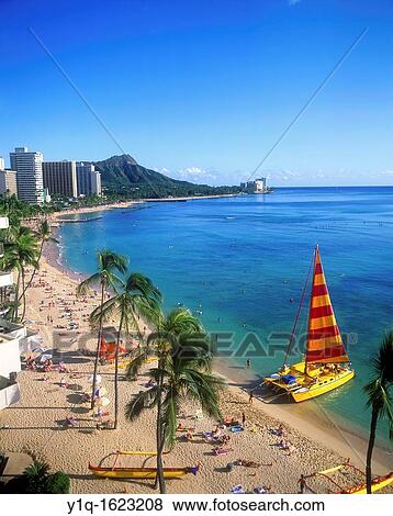 Waikiki Beach, Oahu, Hawaii, USA View Large Photo Image Stock Photo - Waikiki Beach, Oahu, Hawaii, USA. Fotosearch