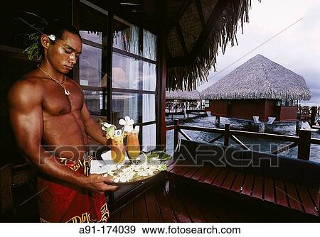Waiter. Beachcomber Tahiti Hotel. French Polynesia View Large Photo Image Stock Photo - Waiter. Beachcomber Tahiti Hotel. French Polynesia. Fotosearch