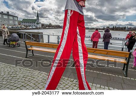 Stock Photo - Walking on Stilts, Children's Cultural Festival, Reykjavik, Iceland.. Fotosearch