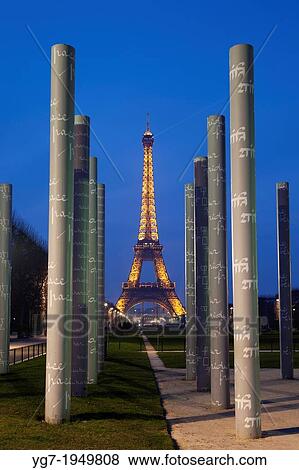 Wall of peace and tour Eiffel, Paris, Ile de France, France. View Large Photo Image Stock Photo - Wall of peace and tour Eiffel, Paris, Ile de France, France.. Fotosearch