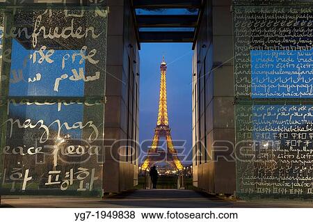 Wall of peace and tour Eiffel, Paris, Ile de France, France. View Large Photo Image Stock Photo - Wall of peace and tour Eiffel, Paris, Ile de France, France.. Fotosearch