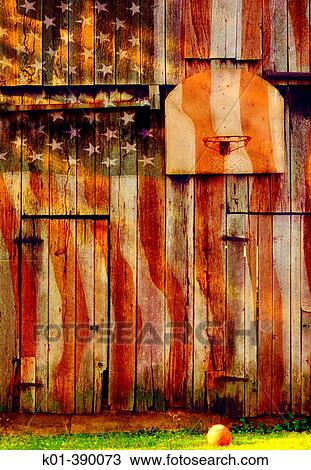Warm light on basketball net on barn with US flag. View Large Photo Image Stock Image - Warm light on basketball net on barn with US flag.. Fotosearch