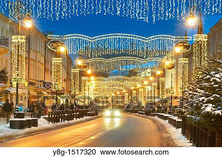 Warsaw, street decorations in Christmas time, Poland, Europe View Large Photo Image Stock Image - Warsaw, street decorations in Christmas time, Poland, Europe. Fotosearch