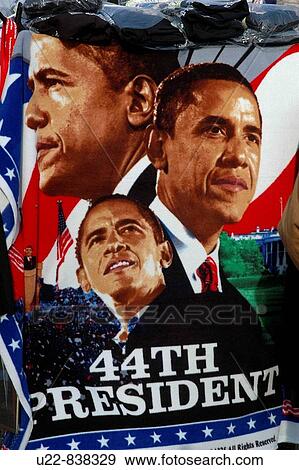 Stock Photo - Washington D C USA, commemorative towel sold on 20th January 2009 at president Barack Obama swearing-in-ceremony. Fotosearch