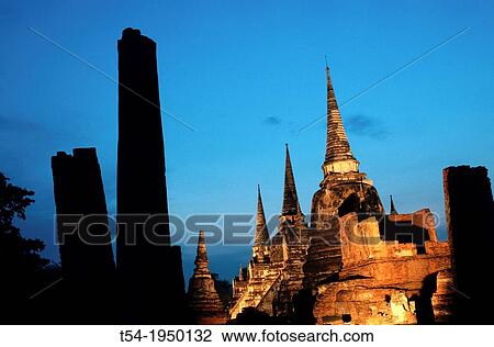 Stock Image - Wat Phra Si Sanphet in Ayutthaya at Dusk. Fotosearch