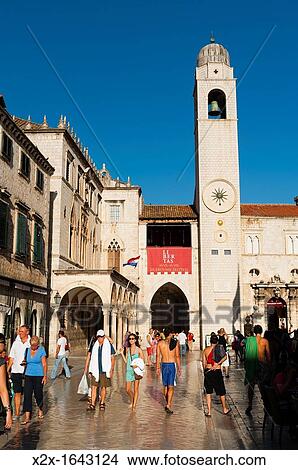 Watch tower, Stradun street, Dubrovnik, Dubrovnik-Neretva county, Croatia, Europe View Large Photo Image Picture - Watch tower, Stradun street, Dubrovnik, Dubrovnik-Neretva county, Croatia, Europe. Fotosearch