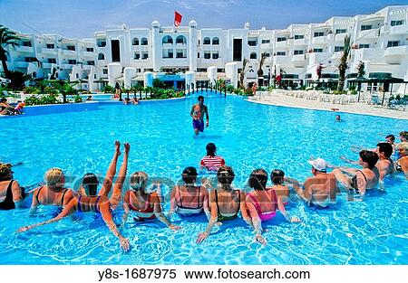 Water Aerobic at Skanes Beach Hotel View Large Photo Image Stock Photography - Water Aerobic at Skanes Beach Hotel. Fotosearch