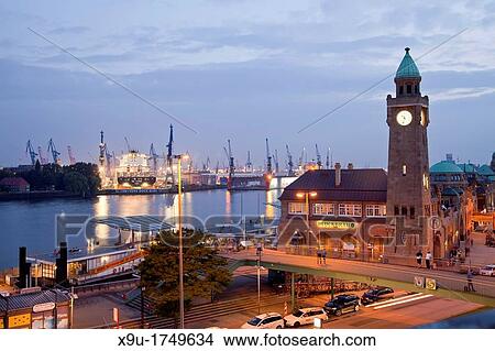 Water level tower at the The St Pauli Landungsbr? cken St Pauli Landing Bridges and the harbour, Free and Hanseatic City of Hamburg, Germany View Large Photo Image Picture - Water level tower at the The St Pauli Landungsbr? cken St Pauli Landing Bridges and the harbour, Free and Hanseatic City of Hamburg, Germany. Fotosearch