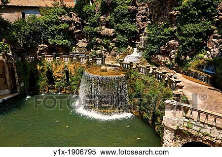 waterfall of The oval fountain, 1567, Villa d? Este, Tivoli, Italy - Unesco World Heritage Site View Large Photo Image Stock Photography - waterfall of The oval fountain, 1567, Villa d? Este, Tivoli, Italy - Unesco World Heritage Site. Fotosearch