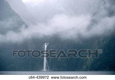 Waterfall on Milford Sound Fiord. South Island. New Zealand View Large Photo Image Stock Image - Waterfall on Milford Sound Fiord. South Island. New Zealand. Fotosearch