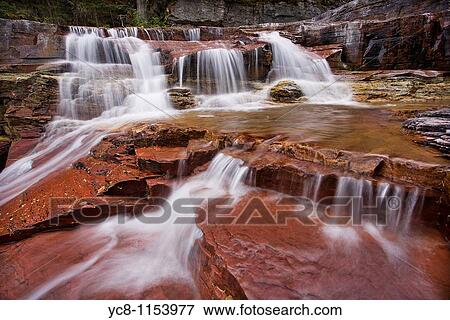Waterfalls near Saint Mary Lake, Glacier National Park View Large Photo Image Stock Photo - Waterfalls near Saint Mary Lake, Glacier National Park. Fotosearch