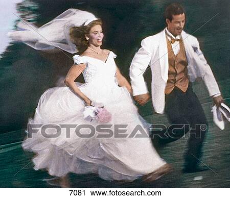 Wedding couple running into future View Large Photo Image Stock Image - Wedding couple running into future. Fotosearch