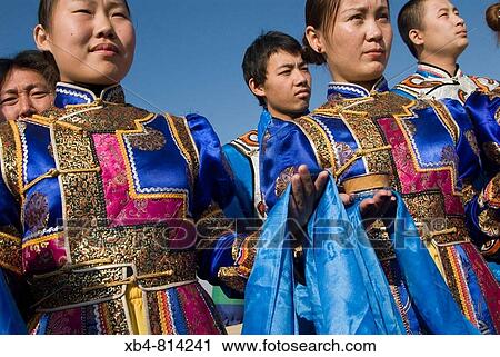 Stock Image - Welcome Mongolian ceremony, Huhenuoer grassland, Inner Mongolia, China. Fotosearch