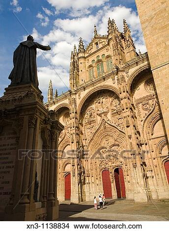 Picture - West facade (Isabeline style, 16th century) of Catedral Nueva (? new cathedral? ). Salamanca. Spain.. Fotosearch