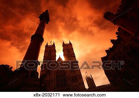 Stock Image - Westminster Abbey at sunset, London, UK.. Fotosearch