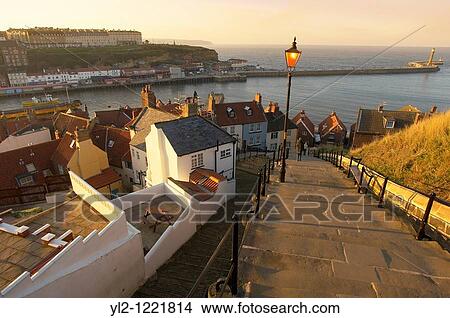 Whitby Abbey 199 steps looking across harbour, North Yorkshire Moors National Park, England View Large Photo Image Picture - Whitby Abbey 199 steps looking across harbour, North Yorkshire Moors National Park, England. Fotosearch