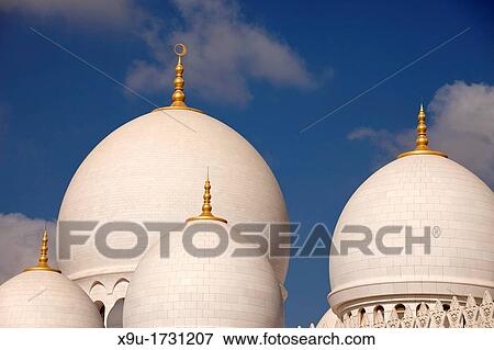 white domes of Sheikh Zayed Mosque in Abu Dhabi, United Arab Emirates, Asia View Large Photo Image Stock Photo - white domes of Sheikh Zayed Mosque in Abu Dhabi, United Arab Emirates, Asia. Fotosearch