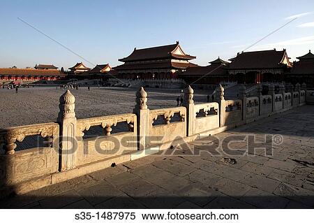 White marble railing with the Gate of Supreme Harmony Tai He Men in the background Forbidden City Beijing China. View Large Photo Image Stock Photography - White marble railing with the Gate of Supreme Harmony Tai He Men in the background Forbidden City Beijing China.. Fotosearch