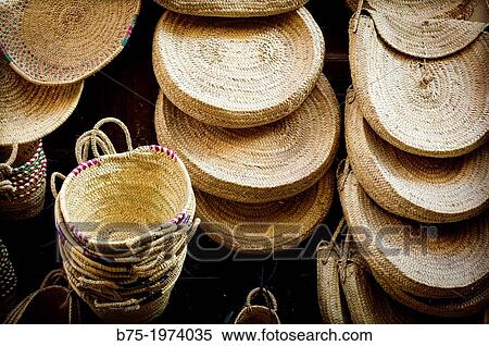 Wicker baskets of craftsmen in a street market in Fez, Morocco, Africa View Large Photo Image Stock Photography - Wicker baskets of craftsmen in a street market in Fez, Morocco, Africa. Fotosearch