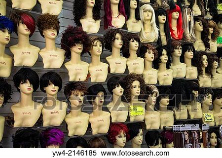 Stock Photography - Wigs and hair extension shop, Brixton, London, UK.. Fotosearch