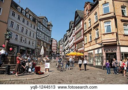 Stock Image - Willy Sage Platz square, historical half-timbered houses, old town, Marburg, Hesse, Germany, Europe. Fotosearch