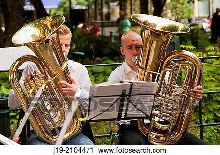 Stock Image - Wind band, musicians playing, Stockholm, Sweden. Fotosearch