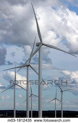 Stock Photography - Wind farm, Nova Scotia, Canada, Amherst, Canadian Maritimes, wind turbine, green energy, electric power, windmills, blades, generating, clouds, sky.. Fotosearch